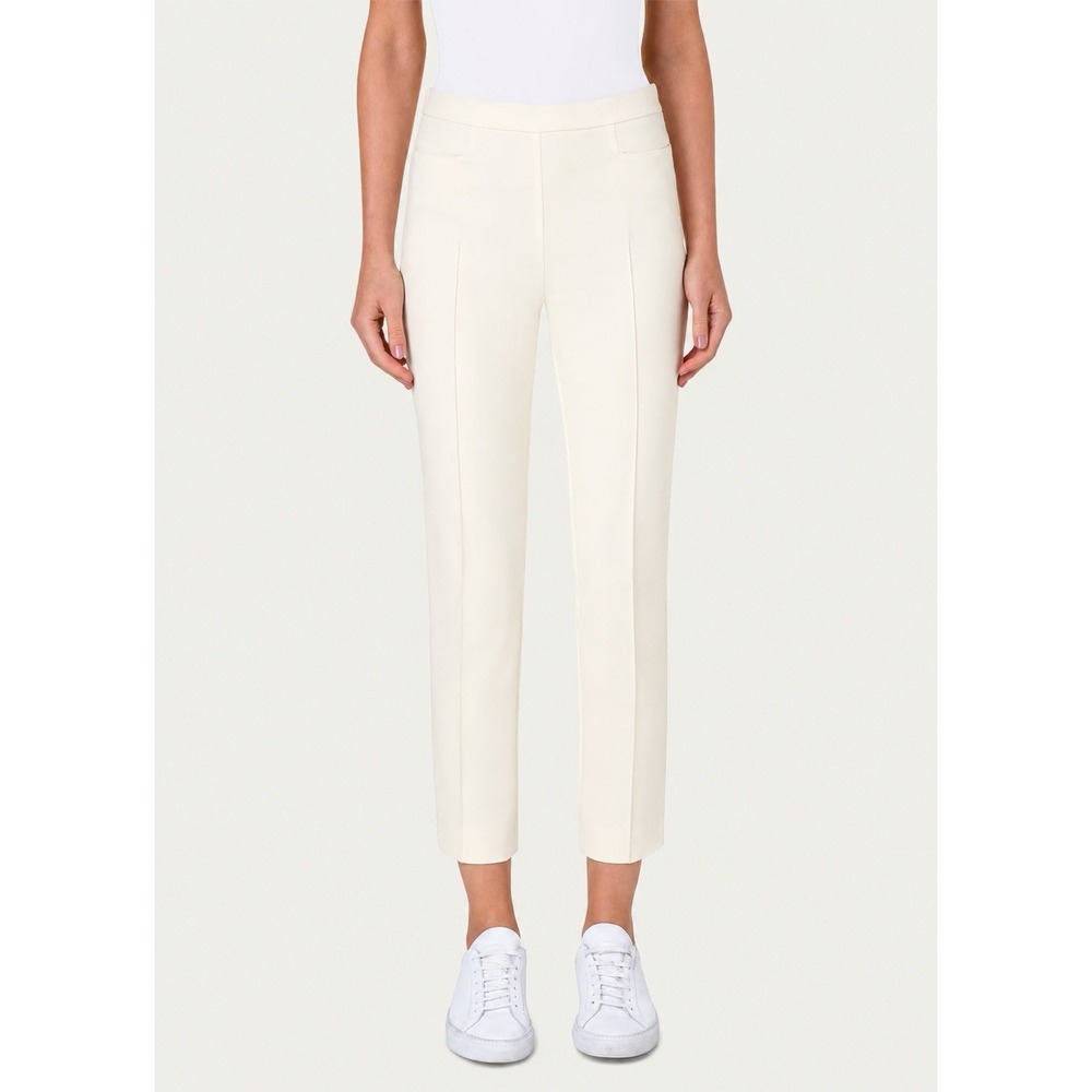 Akris Punto Franca Slim Ankle Pants Women's 8 Ivory Techno Cotton Blend Side Zip